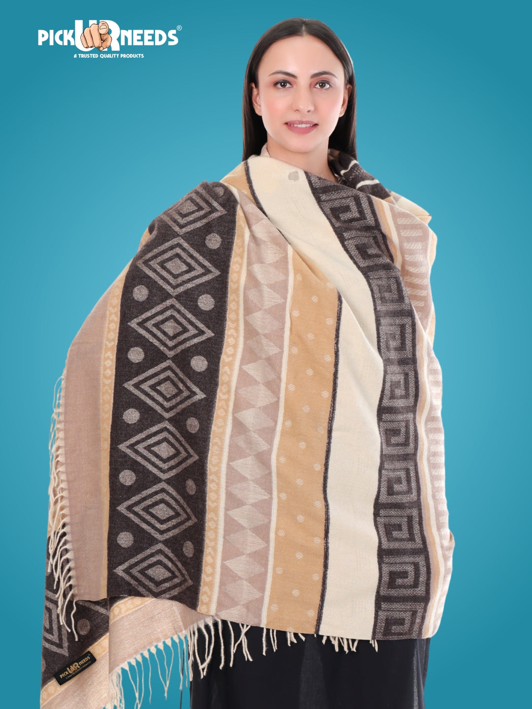 Pick Ur Needs Premium Winter Woolen Shawl for Women  Soft & Warm Ethnic Design Stole with Tassels  Stylish Warm Wrap for Winter & Parties
